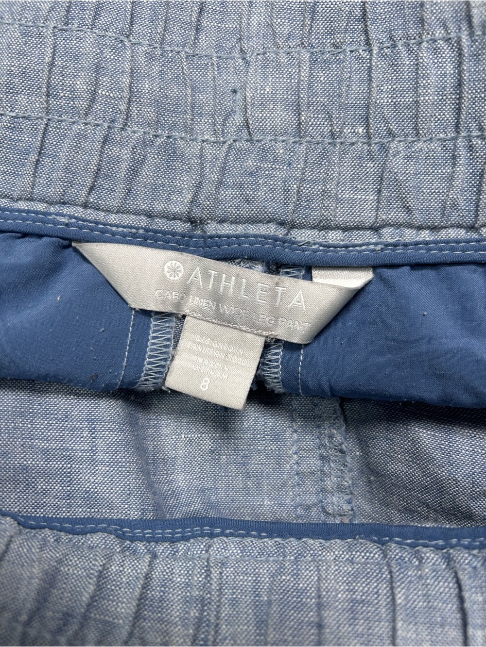 Athleta blue Cabo wide leg linen pull on pants size 8 coastal beach lagenlook - Picture 4 of 8